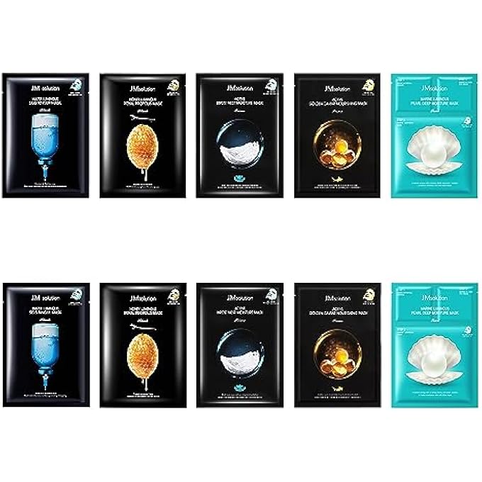 JMsolution JM FACE MASK [10PACK] HYDRATING COLLAGEN FACIAL MASKS - PORE MINIMIZER - PEEL OFF SHEETS - KOREAN BEAUTY SKIN CARE - MOISTURIZING SHEET PACK - Image 1